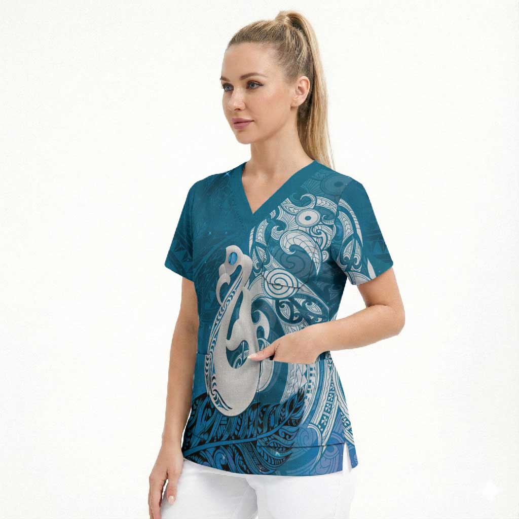 New Zealand Matariki Scrub Top Maori Manaia Galaxy Silver Fern Blue Color LT22 - Polynesian Pride
