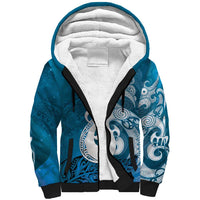 New Zealand Matariki Sherpa Hoodie Maori Manaia Galaxy Silver Fern Blue Color