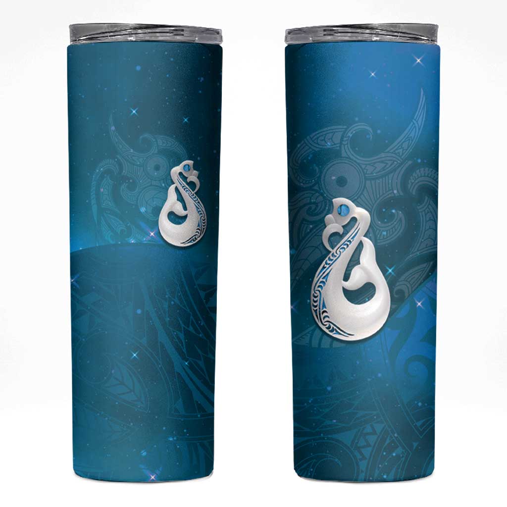 New Zealand Matariki Skinny Tumbler Maori Manaia Galaxy Silver Fern Blue Color
