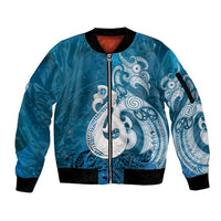 New Zealand Matariki Sleeve Zip Bomber Jacket Maori Manaia Galaxy Silver Fern Blue Color LT22 Unisex Blue - Polynesian Pride
