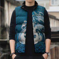 New Zealand Matariki Sleeveless Puffer Jacket Maori Manaia Galaxy Silver Fern Blue Color