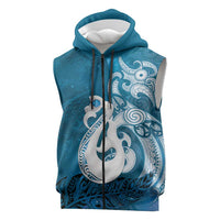New Zealand Matariki Sleeveless Zip Hoodie Maori Manaia Galaxy Silver Fern Blue Color