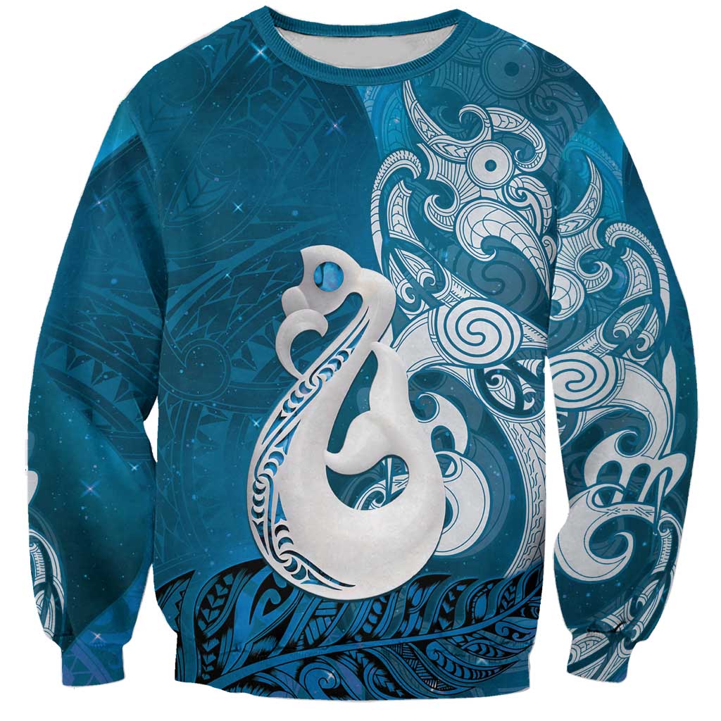 New Zealand Matariki Sweatshirt Maori Manaia Galaxy Silver Fern Blue Color LT22 Unisex Blue - Polynesian Pride