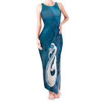 New Zealand Matariki Tank Maxi Dress Maori Manaia Galaxy Silver Fern Blue Color