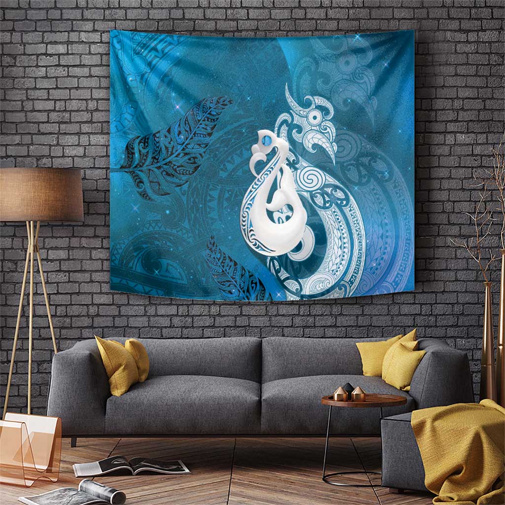 New Zealand Matariki Tapestry Maori Manaia Galaxy Silver Fern Blue Color LT22 Blue - Polynesian Pride