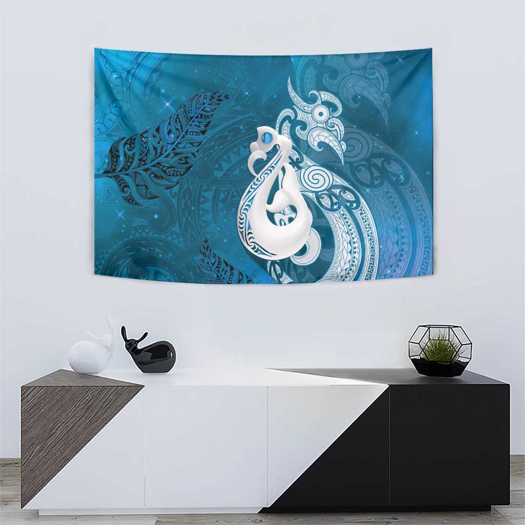 New Zealand Matariki Tapestry Maori Manaia Galaxy Silver Fern Blue Color LT22 - Polynesian Pride