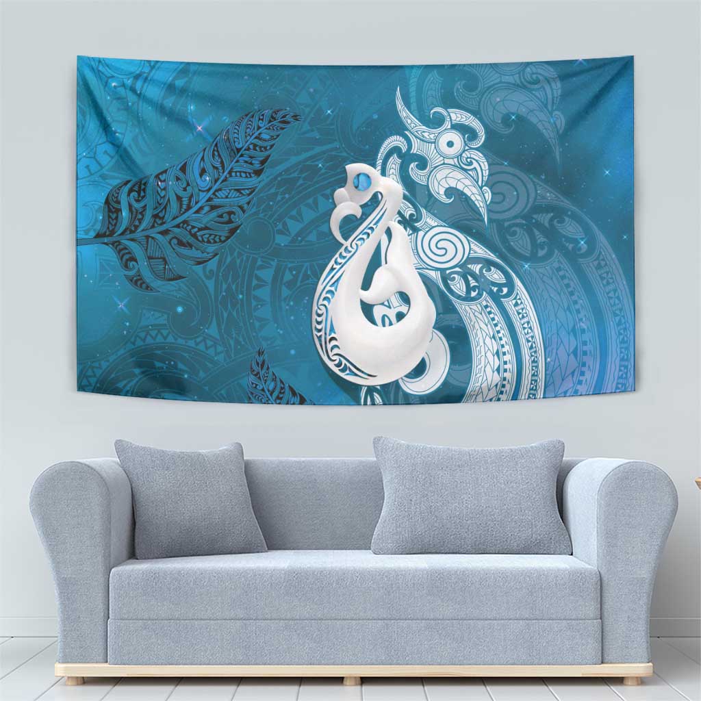 New Zealand Matariki Tapestry Maori Manaia Galaxy Silver Fern Blue Color LT22 - Polynesian Pride