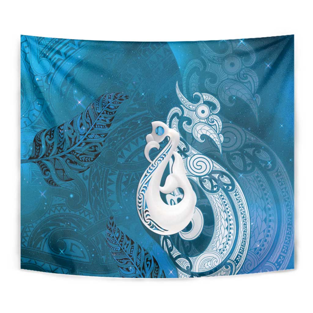New Zealand Matariki Tapestry Maori Manaia Galaxy Silver Fern Blue Color LT22 - Polynesian Pride