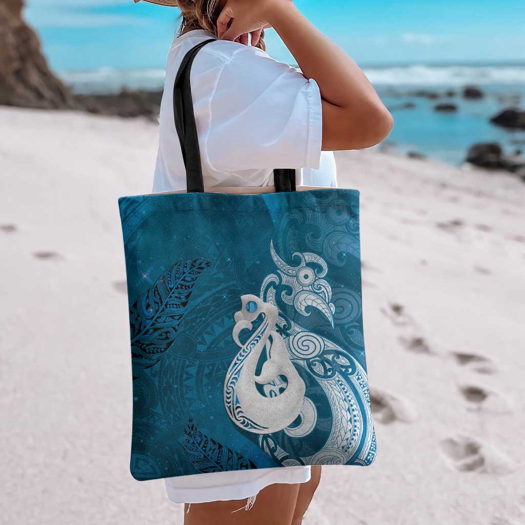 New Zealand Matariki Tote Bag Maori Manaia Galaxy Silver Fern Blue Color
