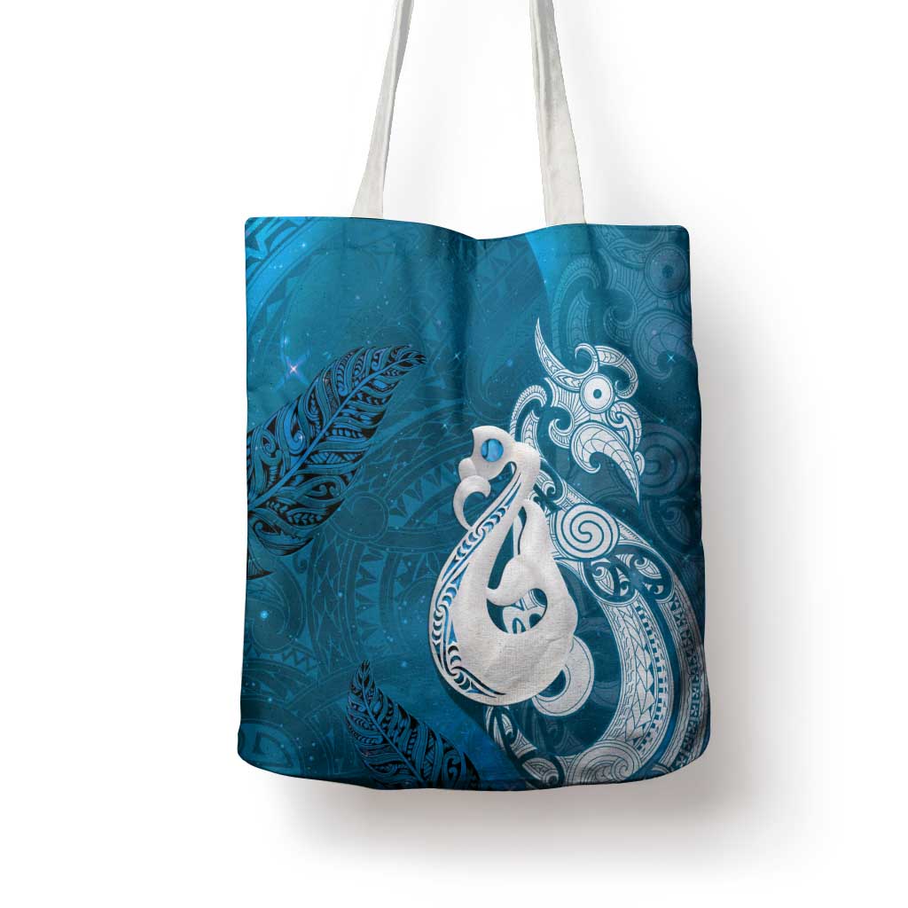 New Zealand Matariki Tote Bag Maori Manaia Galaxy Silver Fern Blue Color