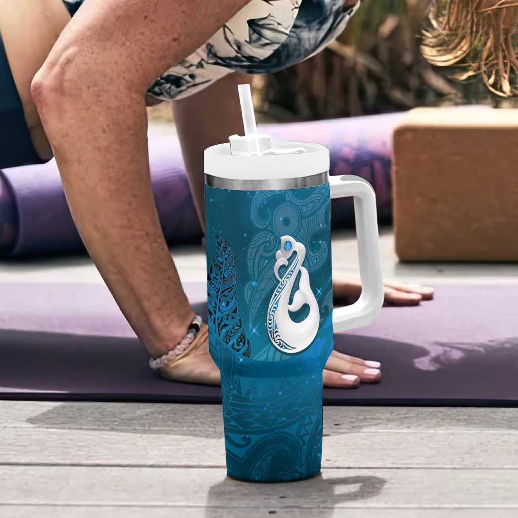 New Zealand Matariki Tumbler With Handle Maori Manaia Galaxy Silver Fern Blue Color