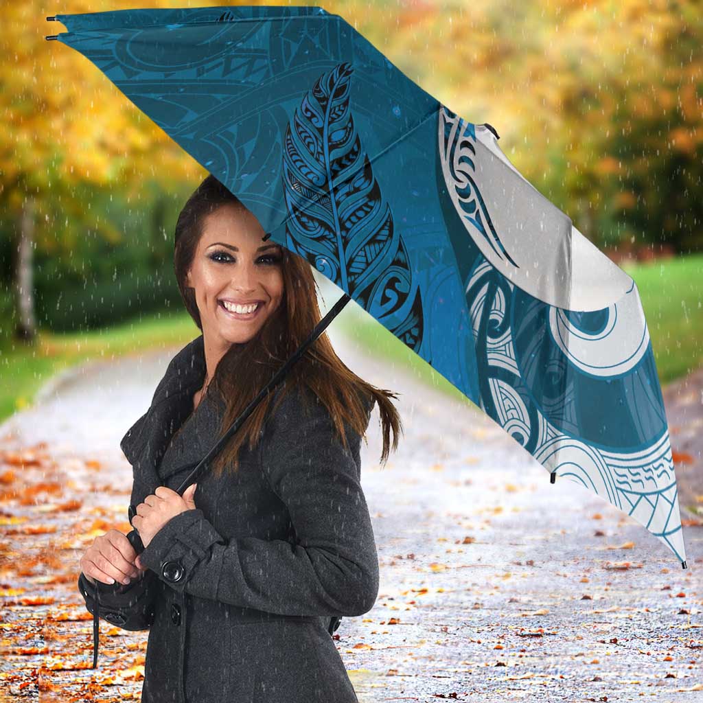 New Zealand Matariki Umbrella Maori Manaia Galaxy Silver Fern Blue Color LT22 - Polynesian Pride