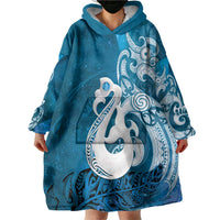 New Zealand Matariki Wearable Blanket Hoodie Maori Manaia Galaxy Silver Fern Blue Color