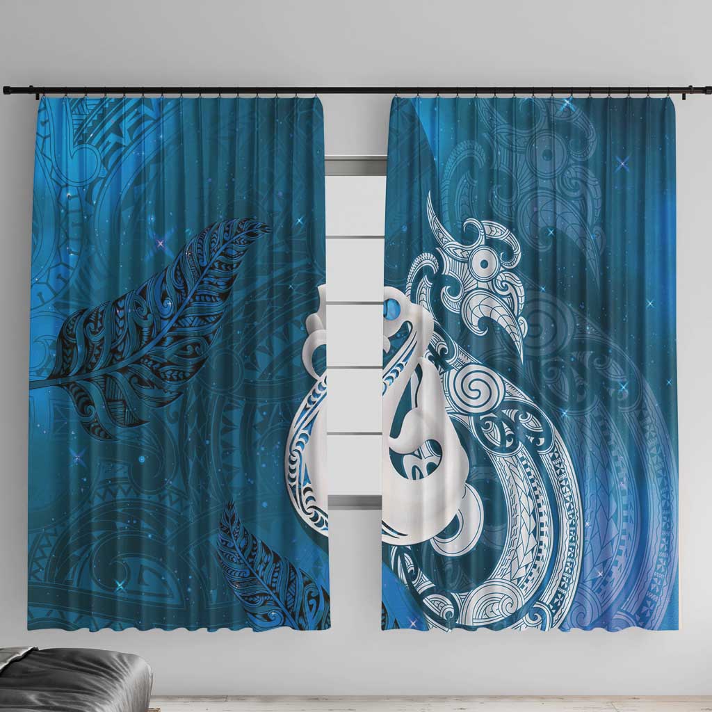 New Zealand Matariki Window Curtain Maori Manaia Galaxy Silver Fern Blue Color
