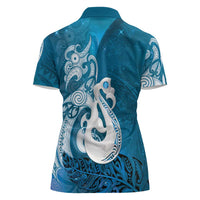 New Zealand Matariki Women Polo Shirt Maori Manaia Galaxy Silver Fern Blue Color