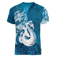 New Zealand Matariki Women V-Neck T-Shirt Maori Manaia Galaxy Silver Fern Blue Color