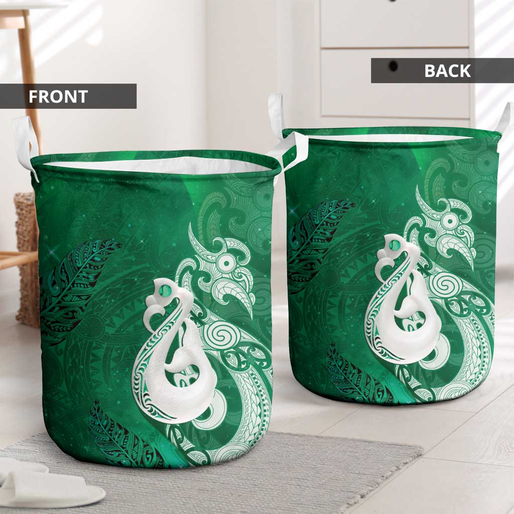 New Zealand Matariki Laundry Basket Maori Manaia Galaxy Silver Fern Green Color
