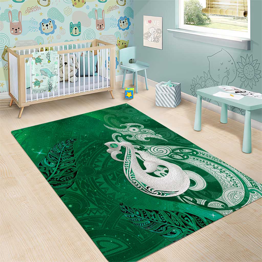 New Zealand Matariki Area Rug Maori Manaia Galaxy Silver Fern Green Color