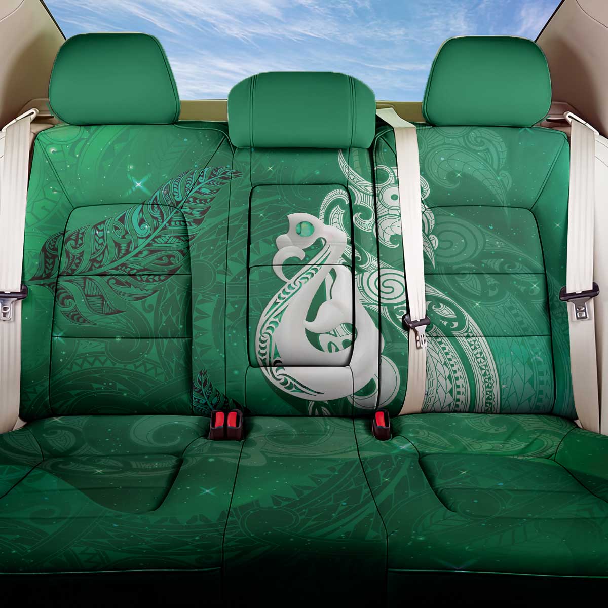 New Zealand Matariki Back Car Seat Cover Maori Manaia Galaxy Silver Fern Green Color