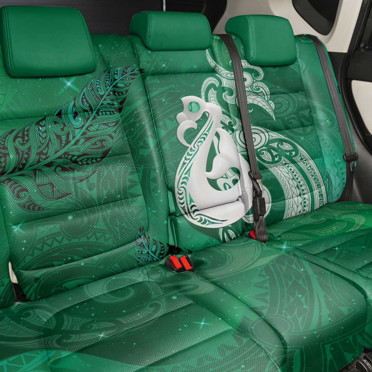 New Zealand Matariki Back Car Seat Cover Maori Manaia Galaxy Silver Fern Green Color