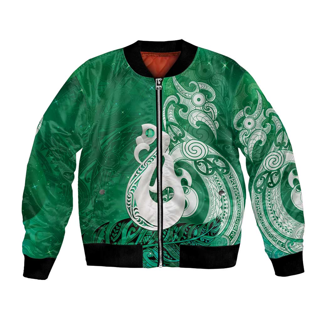 New Zealand Matariki Bomber Jacket Maori Manaia Galaxy Silver Fern Green Color LT22 Unisex Green - Polynesian Pride