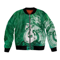 New Zealand Matariki Bomber Jacket Maori Manaia Galaxy Silver Fern Green Color LT22 Unisex Green - Polynesian Pride