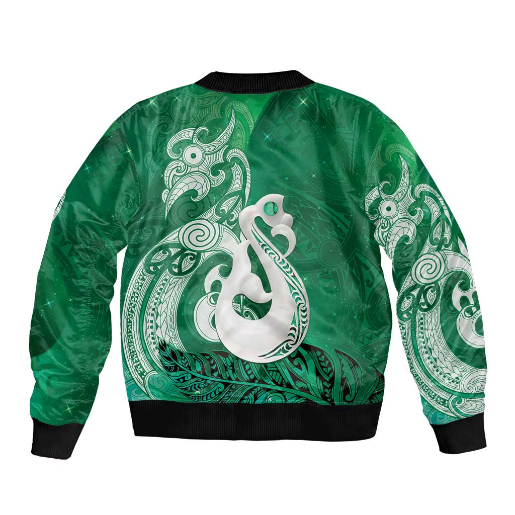 New Zealand Matariki Bomber Jacket Maori Manaia Galaxy Silver Fern Green Color LT22 - Polynesian Pride
