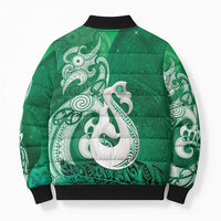 New Zealand Matariki Bomber Puffer Jacket Maori Manaia Galaxy Silver Fern Green Color