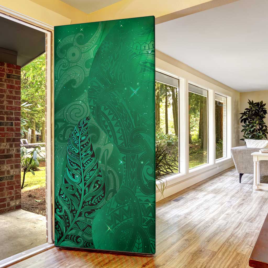 New Zealand Matariki Door Cover Maori Manaia Galaxy Silver Fern Green Color
