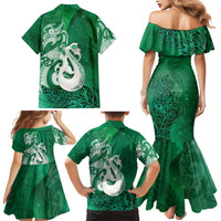New Zealand Matariki Family Matching Mermaid Dress and Hawaiian Shirt Maori Manaia Galaxy Silver Fern Green Color LT22 - Polynesian Pride
