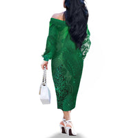 New Zealand Matariki Family Matching Off The Shoulder Long Sleeve Dress and Hawaiian Shirt Maori Manaia Galaxy Silver Fern Green Color LT22 - Polynesian Pride