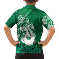 New Zealand Matariki Family Matching Short Sleeve Bodycon Dress and Hawaiian Shirt Maori Manaia Galaxy Silver Fern Green Color LT22 - Polynesian Pride