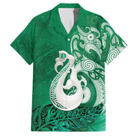 New Zealand Matariki Family Matching Short Sleeve Bodycon Dress and Hawaiian Shirt Maori Manaia Galaxy Silver Fern Green Color LT22 Dad's Shirt - Short Sleeve Green - Polynesian Pride