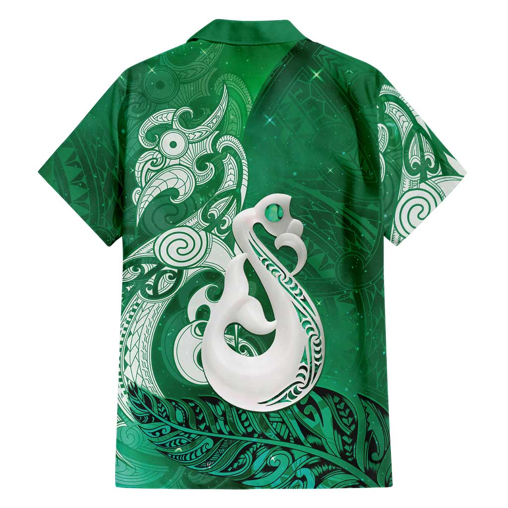 New Zealand Matariki Family Matching Short Sleeve Bodycon Dress and Hawaiian Shirt Maori Manaia Galaxy Silver Fern Green Color LT22 - Polynesian Pride