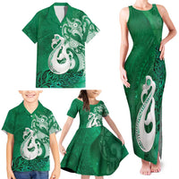 New Zealand Matariki Family Matching Tank Maxi Dress and Hawaiian Shirt Maori Manaia Galaxy Silver Fern Green Color LT22 - Polynesian Pride