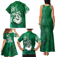 New Zealand Matariki Family Matching Tank Maxi Dress and Hawaiian Shirt Maori Manaia Galaxy Silver Fern Green Color LT22 - Polynesian Pride