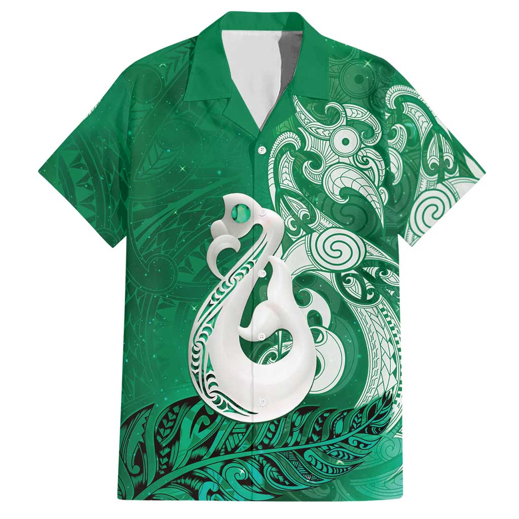 New Zealand Matariki Hawaiian Shirt Maori Manaia Galaxy Silver Fern Green Color