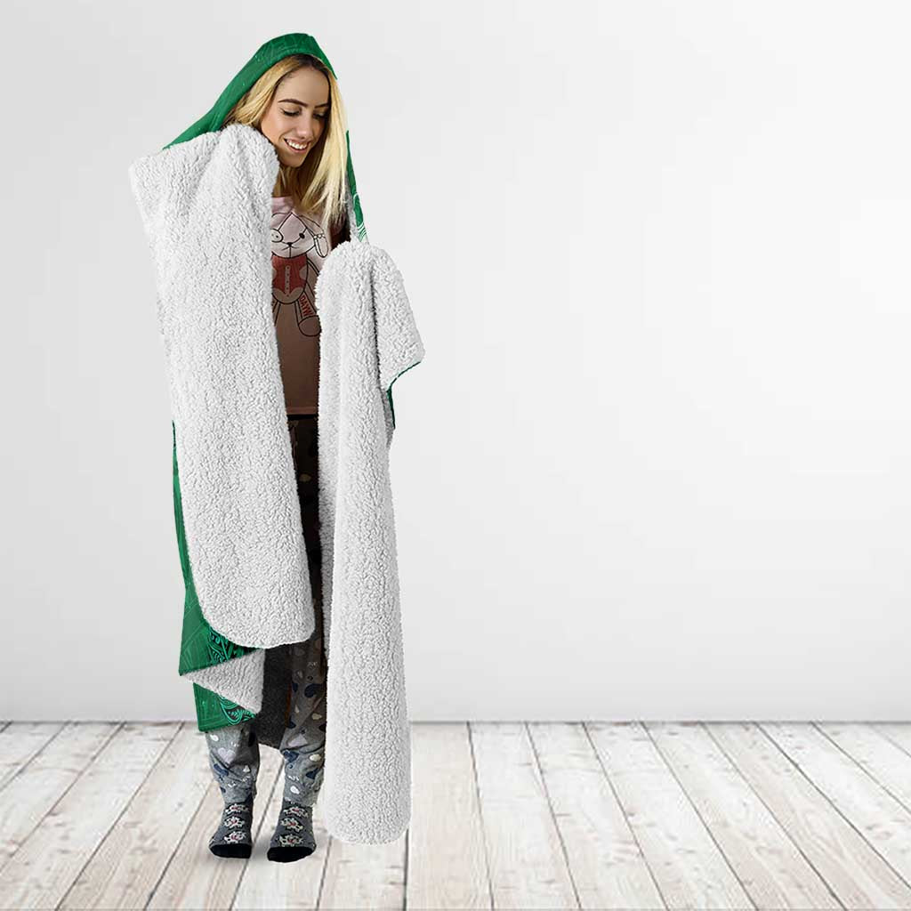 New Zealand Matariki Hooded Blanket Maori Manaia Galaxy Silver Fern Green Color