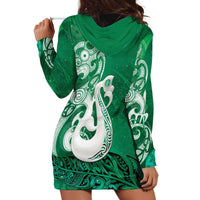 New Zealand Matariki Hoodie Dress Maori Manaia Galaxy Silver Fern Green Color