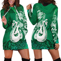 New Zealand Matariki Hoodie Dress Maori Manaia Galaxy Silver Fern Green Color