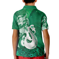 New Zealand Matariki Kid Polo Shirt Maori Manaia Galaxy Silver Fern Green Color