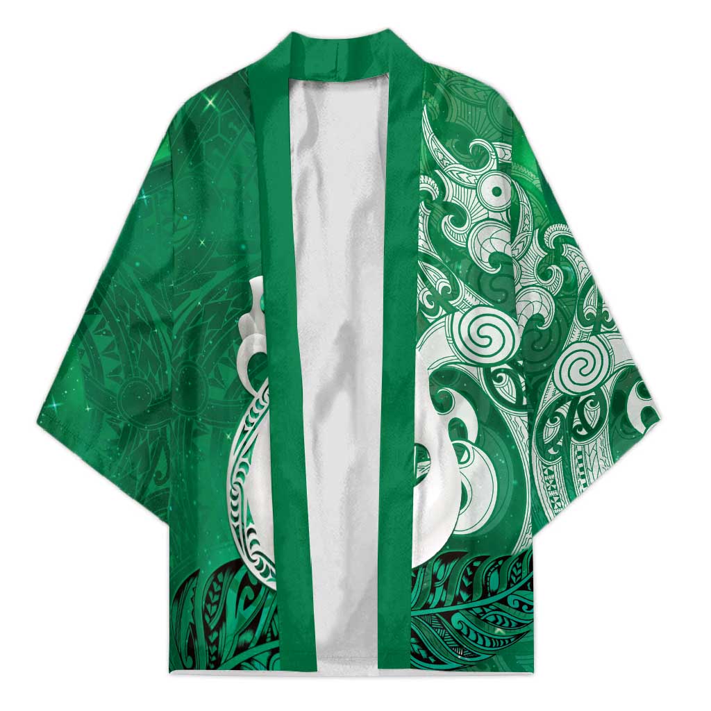 New Zealand Matariki Kimono Maori Manaia Galaxy Silver Fern Green Color