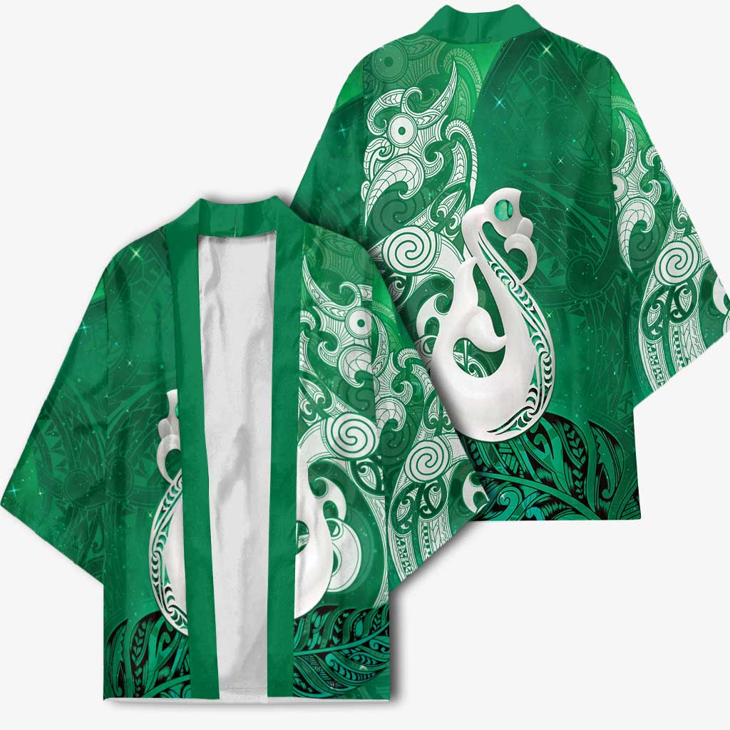 New Zealand Matariki Kimono Maori Manaia Galaxy Silver Fern Green Color