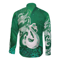 New Zealand Matariki Long Sleeve Button Shirt Maori Manaia Galaxy Silver Fern Green Color