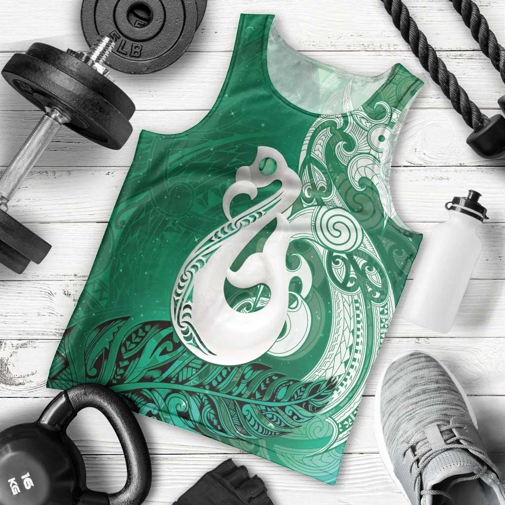 New Zealand Matariki Men Tank Top Maori Manaia Galaxy Silver Fern Green Color