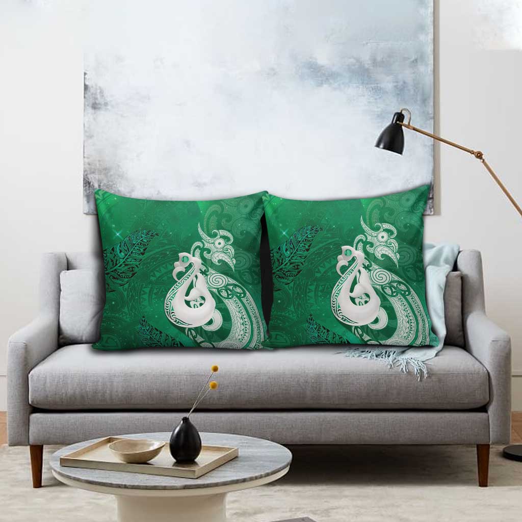 New Zealand Matariki Pillow Cover Maori Manaia Galaxy Silver Fern Green Color