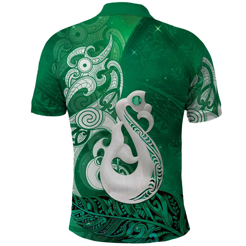 New Zealand Matariki Polo Shirt Maori Manaia Galaxy Silver Fern Green Color