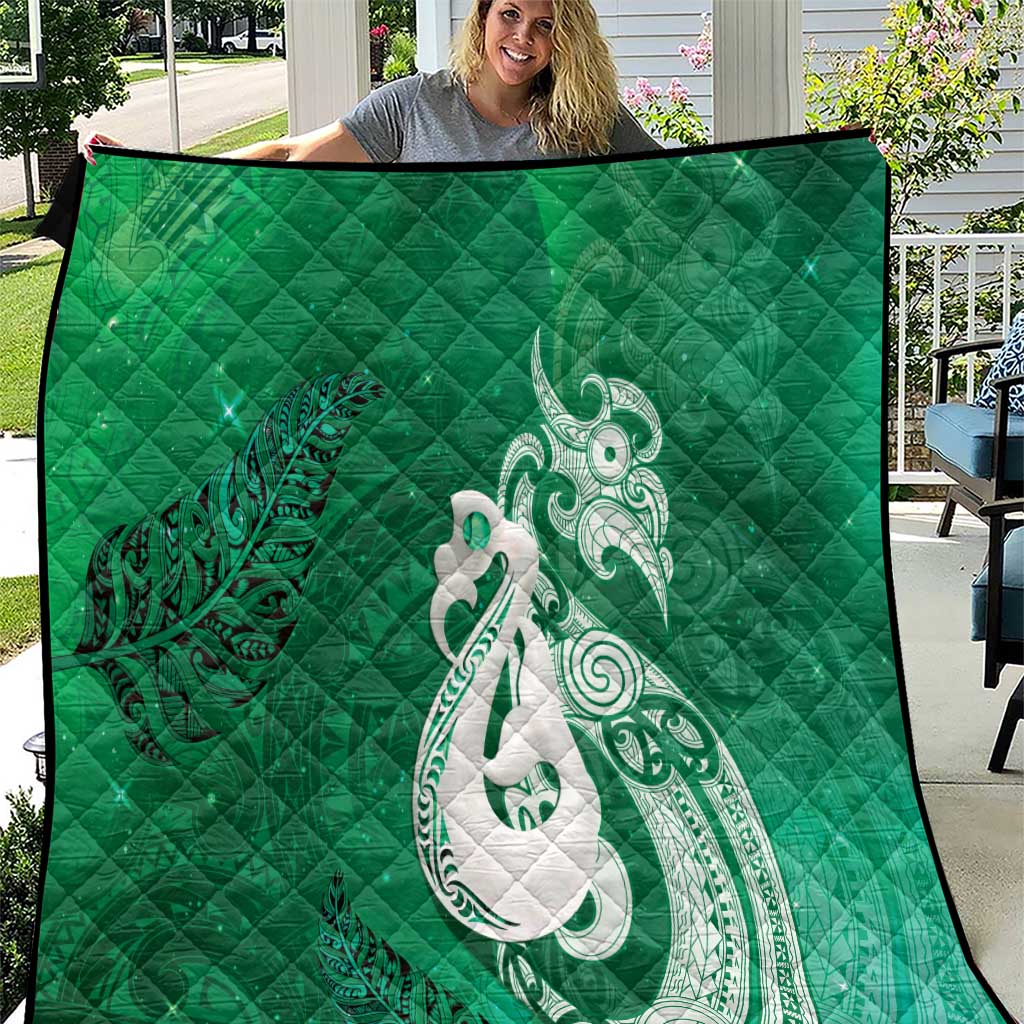 New Zealand Matariki Quilt Maori Manaia Galaxy Silver Fern Green Color