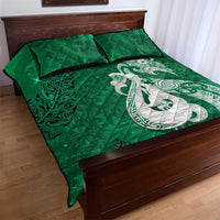 New Zealand Matariki Quilt Bed Set Maori Manaia Galaxy Silver Fern Green Color