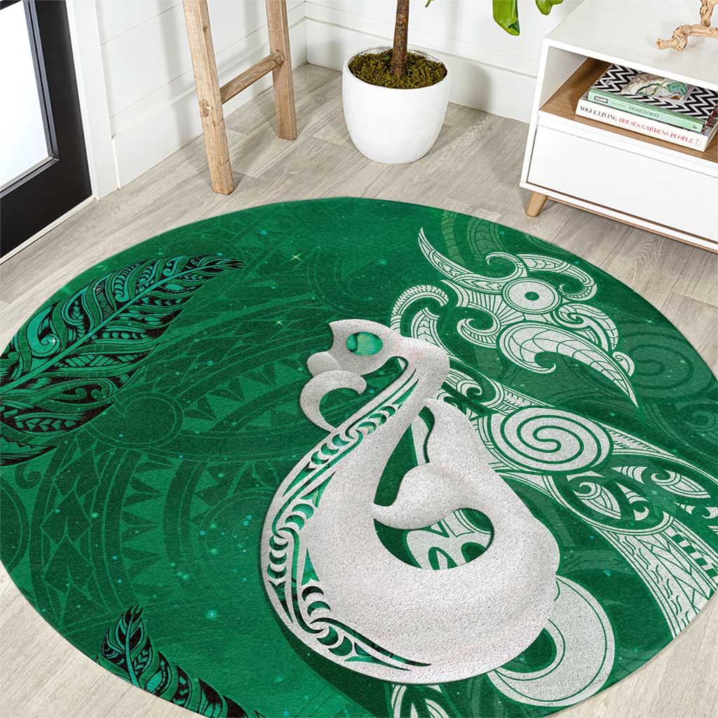 New Zealand Matariki Round Carpet Maori Manaia Galaxy Silver Fern Green Color